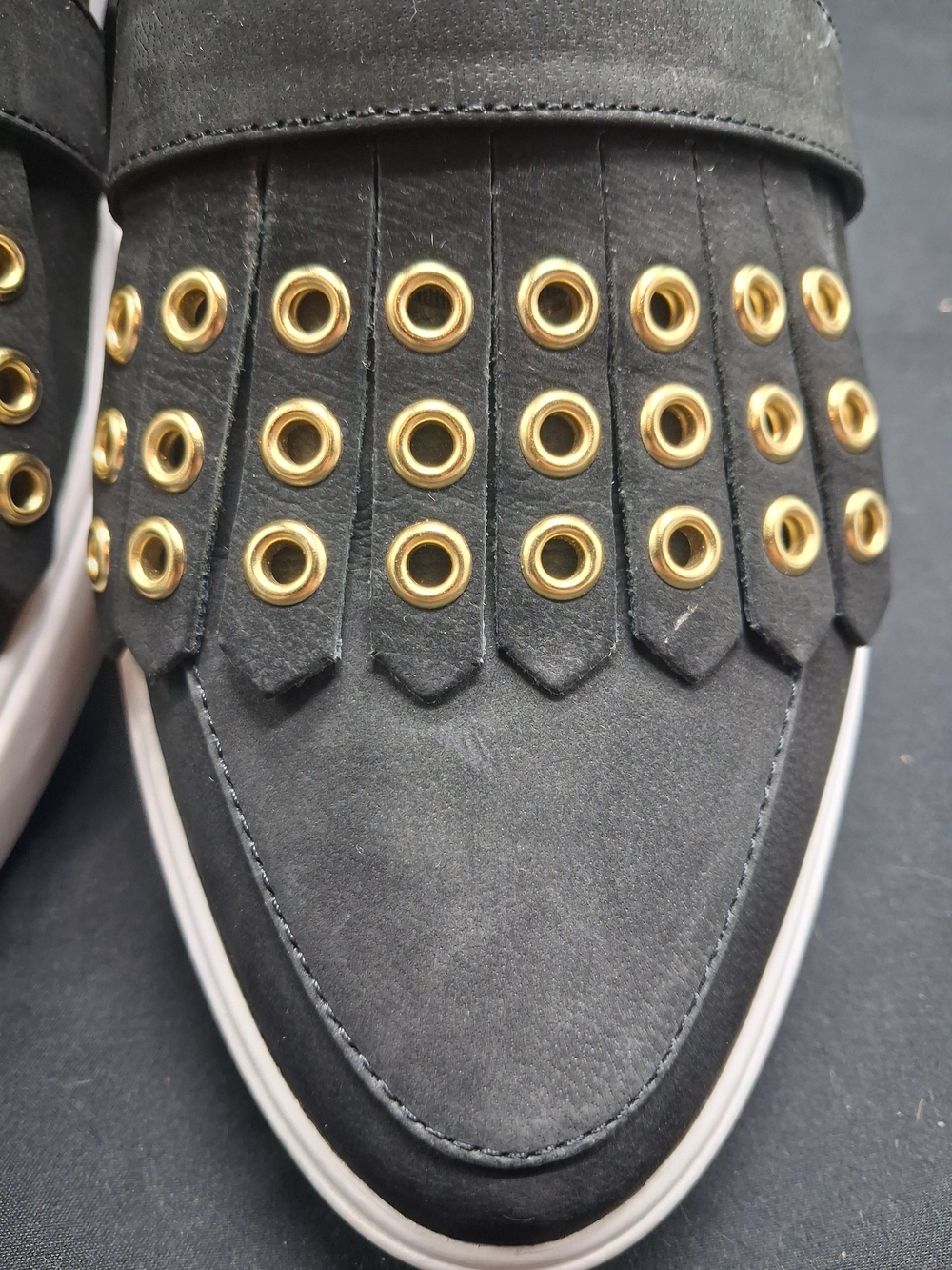 kate spade Black Suede Loafers with Gold Eyelet Detail - Picture 9 of 12